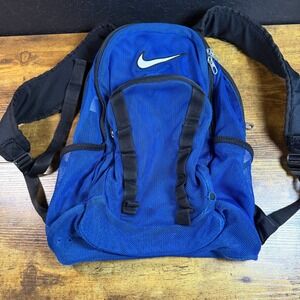 Vtg Nike Blue Mesh Backpack Sports Gym School Bag Swoosh Logo